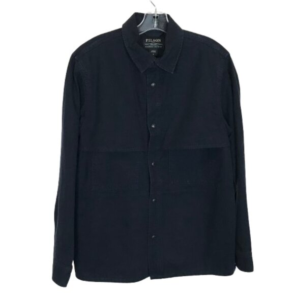 Filson Mens Size Medium Navy Blue 100% Cotton Herringbone Shirt Jacket - Picture 4 of 7